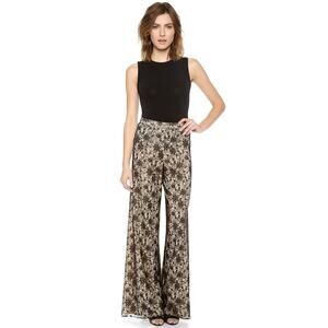 Alice + Olivia Womens Ankle Pants Wide Leg Floral Lace Overlay Black Size 4